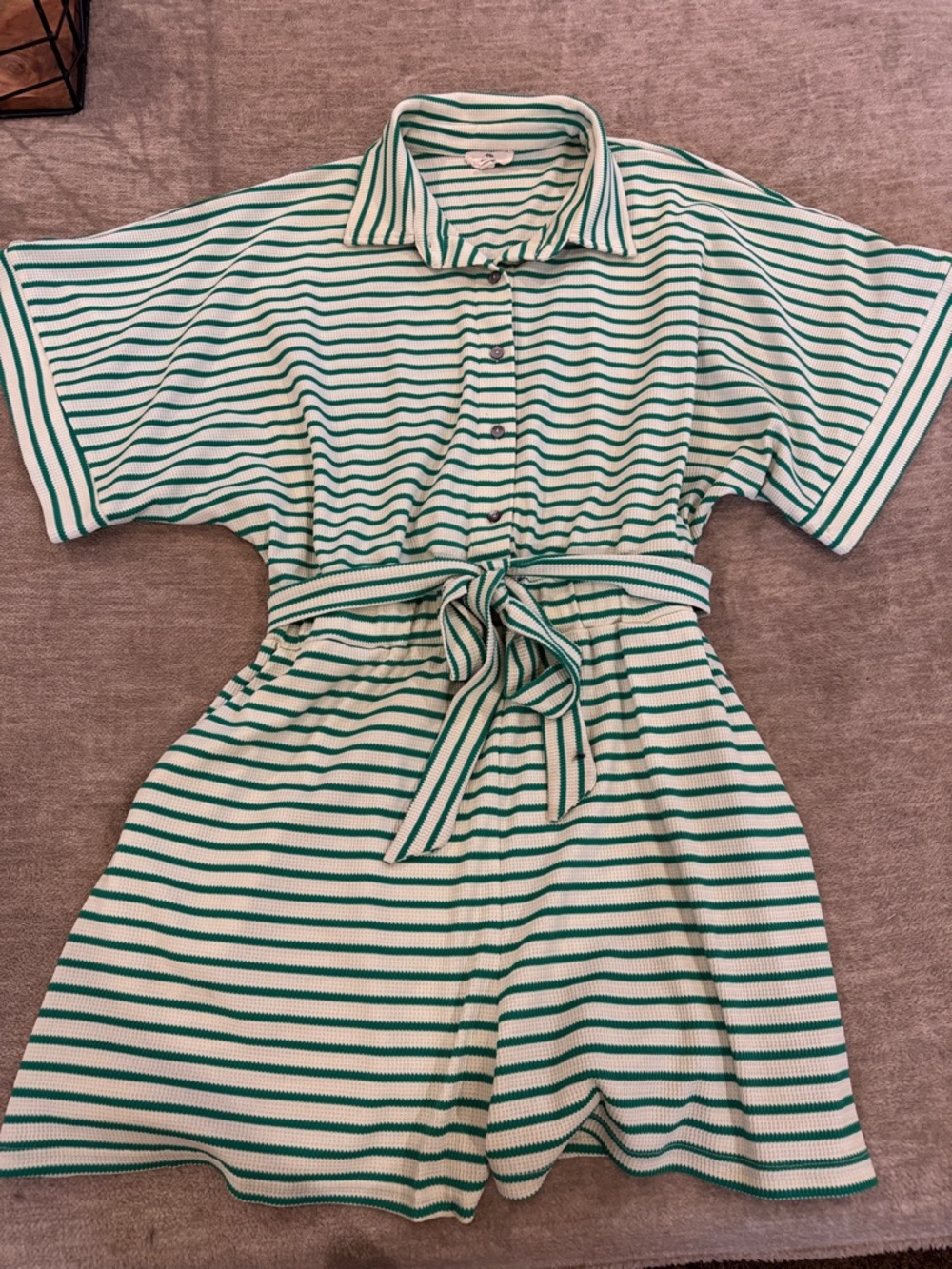 entro Striped Green and Cream Knit Top